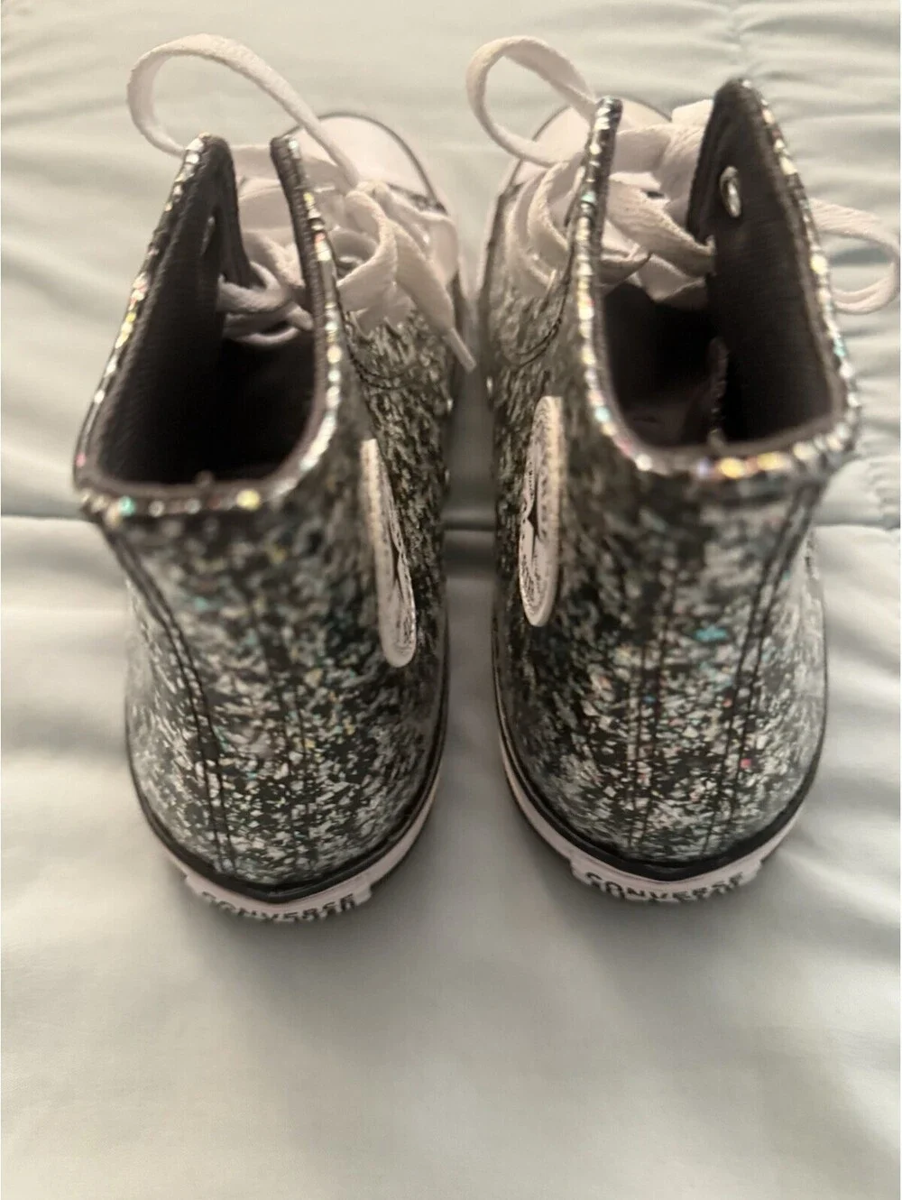 Converse All Star Kids Hi-Top Sneakers Size 5.5 Glitter Black Finish